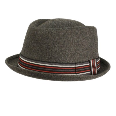 's Winter Wool Blend Pork Pie Derby Fedora Stripe Hatband Hat Gray S/M 56cm 655209249455 eb-68253821